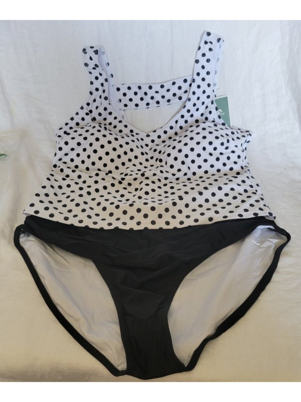 NEW Eomenie Two Piece Tankini B/W Polka Dots 2XL high waist swimsuit beach NWT